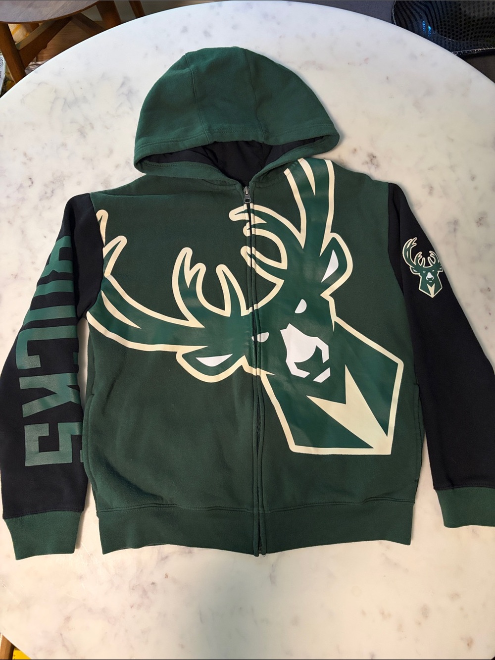 NBA Bucks Green and Black Boys Full-Zip Hooded Jacket with Team Logo